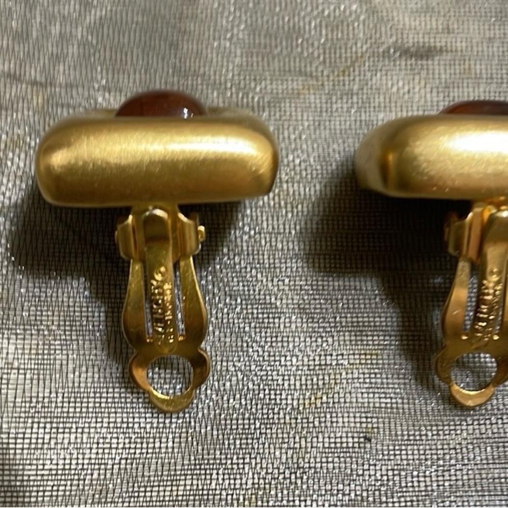 Vintage Givenchy Gold-Tone Faux Amber/Cabochon Clip-on Earrings - Picture 6 of 12